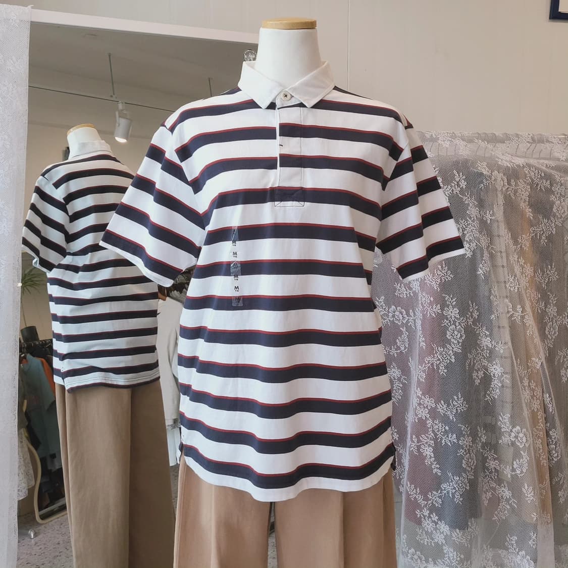 Topvalu 스트라이프 카라 반팔티(미착용 새제품) 상품이미지8