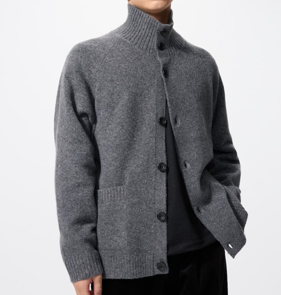 유니클로 수플레얀 스탠드 카라 가디건 다크그레이 m 상품이미지1