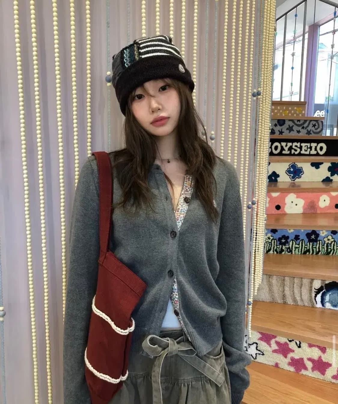 코이세이오 플라워 플래킷 가디건 그레이 상품이미지2