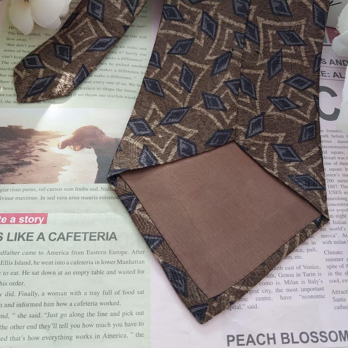 캘빈클라인 실크 브라운 기하 패턴 넥타이 10.5cm A+등급 K1291 상품이미지6