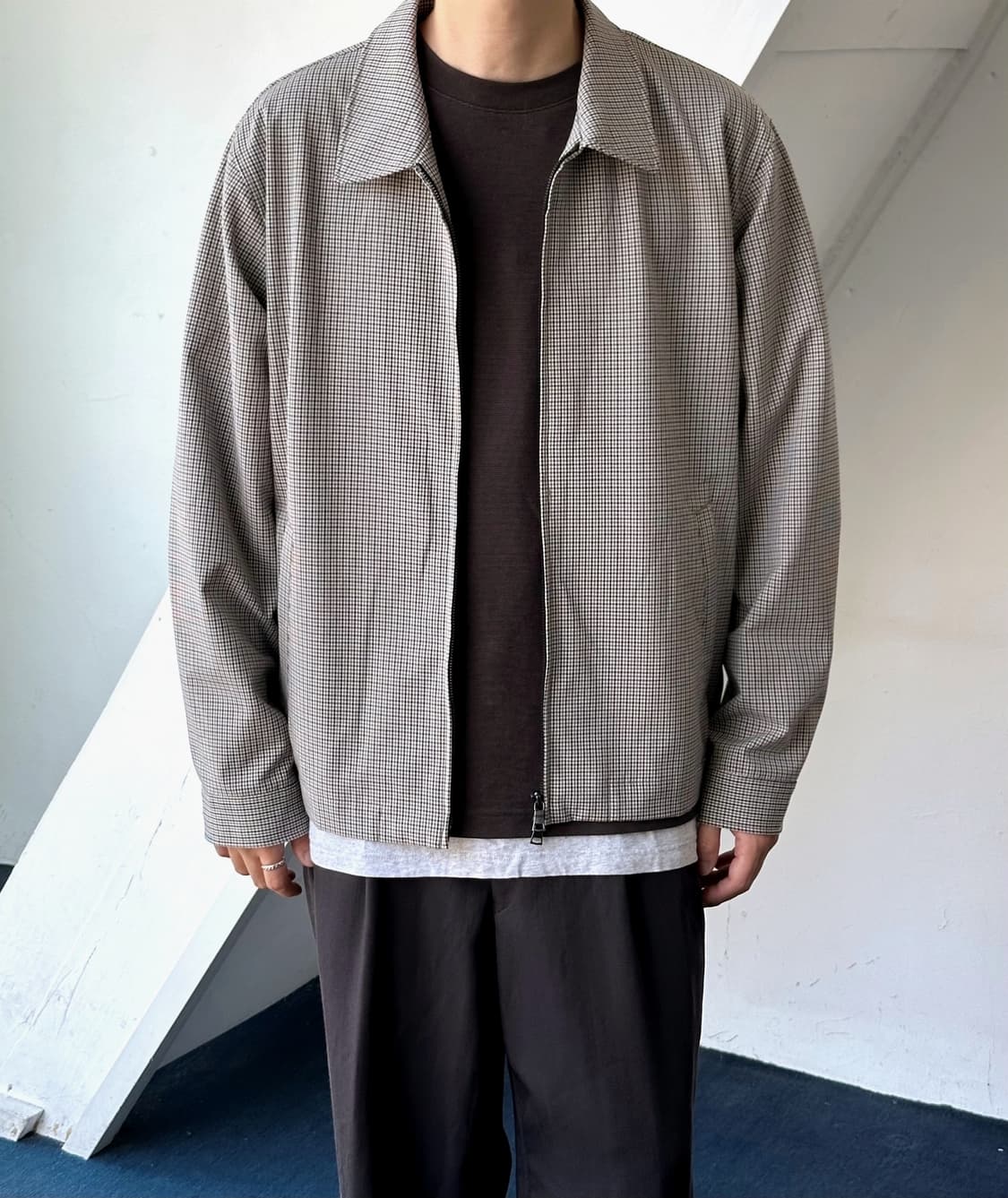 High count rayon poly check 2way zip blo 상품이미지6