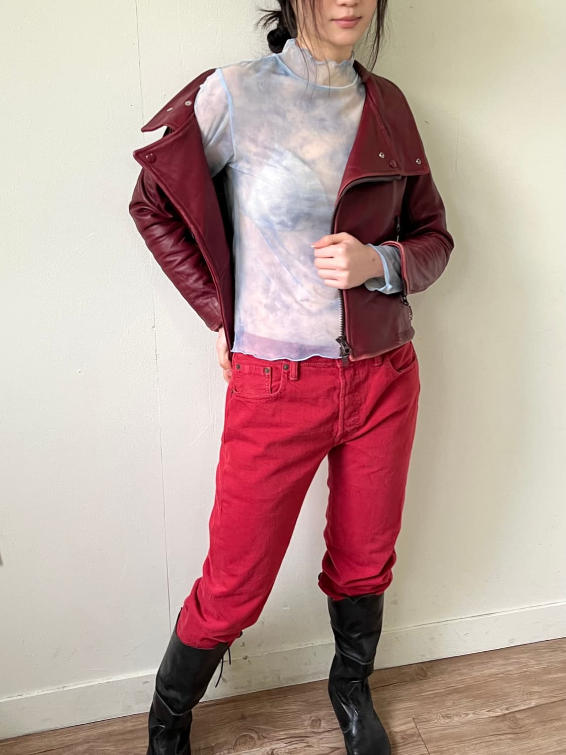 HANA FO GUIFAR 레드 레더자켓 상품이미지7