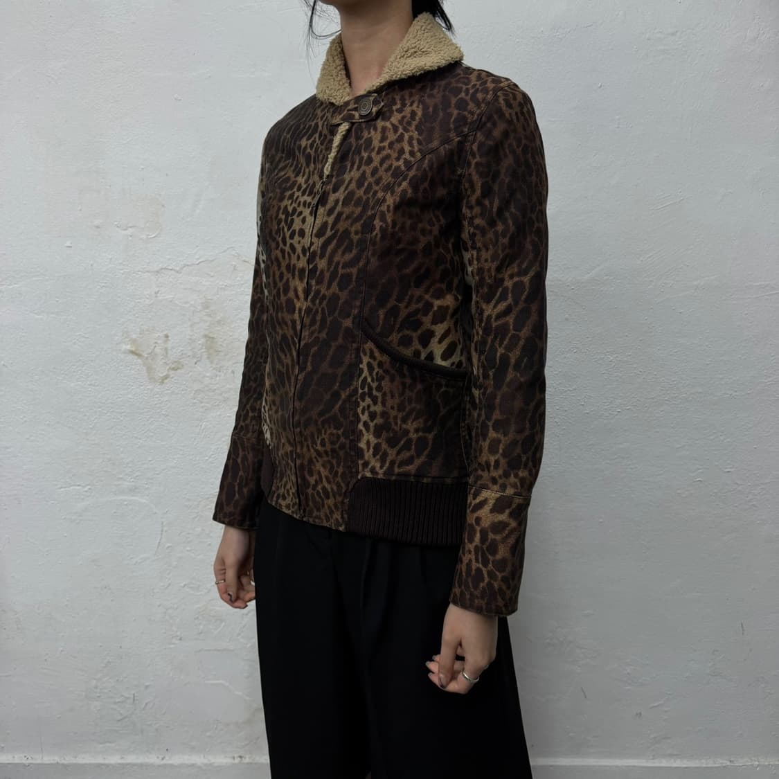 히스테릭글래머 브라운컬러 레오파드 패턴 덤블 레오파드 숄카라 자켓 상품이미지1