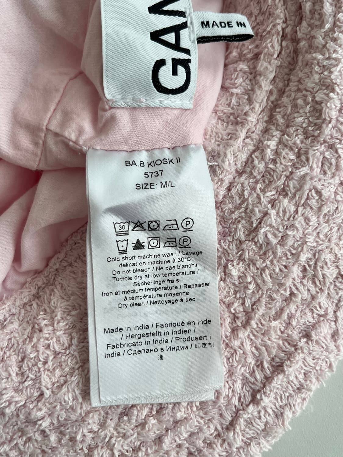 M/L) 가니 GANNI 로고 자수 테리 버킷햇 핑크 상품이미지7