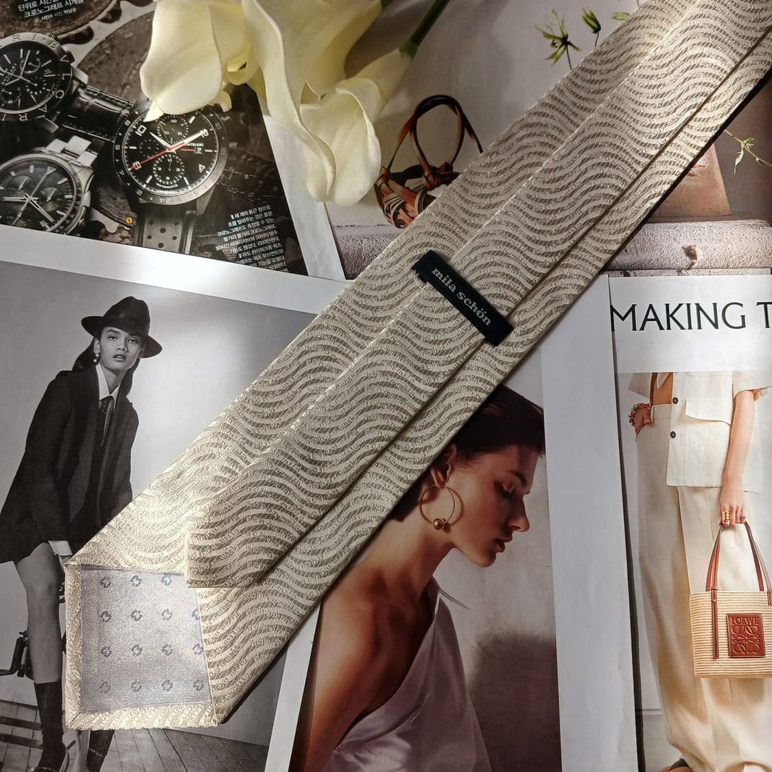 밀라숀 실크 아이보리 자카드 패턴 넥타이 9.4cm A+등급 A19755 상품이미지5