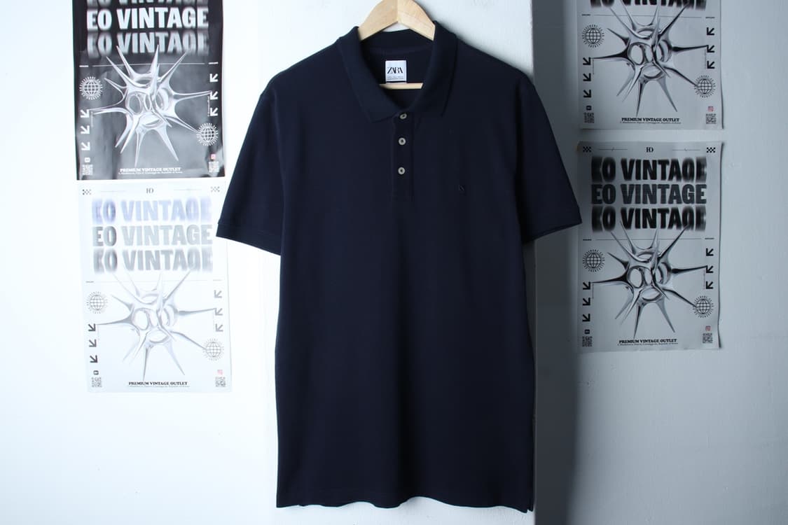 (L-XL) 자라 반팔 카라 티셔츠 스몰로고 네이비 놈코어-7B95 상품이미지2