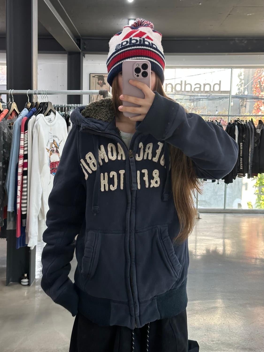 아베크롬비 울프죠 양털 후드집업자켓 네이비 상품이미지1