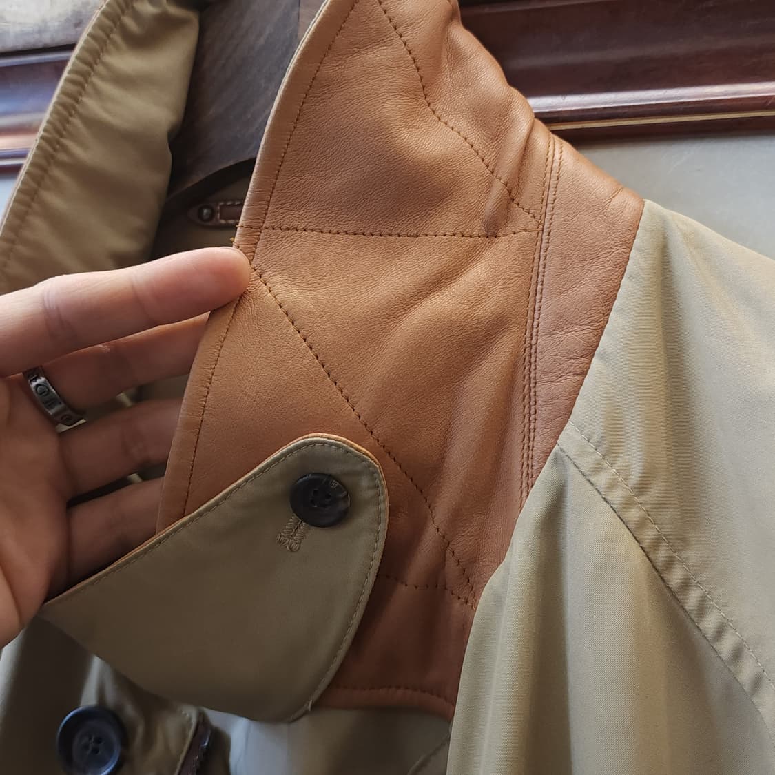 폴로 트렌치코트 베이지 레더 트림 싱글 트렌치 xl 상품이미지6