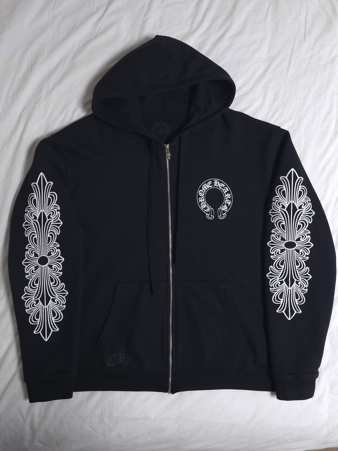 [XL] 크롬하츠 홀스슈 플로랄 헤비웨이트 후드집업 블랙 상품이미지2