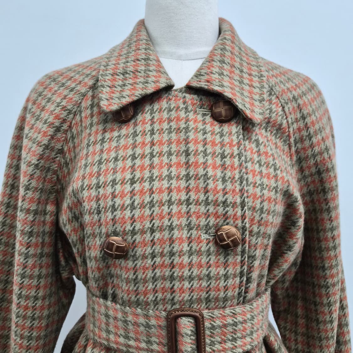 오렌지 카키 하운드투스 체크 울 벨티드 숏코트 상품이미지4