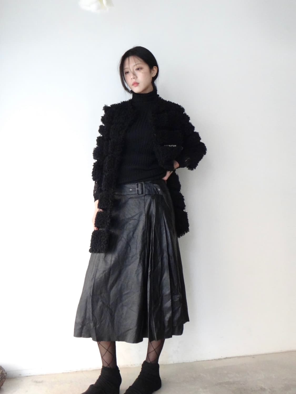 Connection fur open cardigan / black 상품이미지4