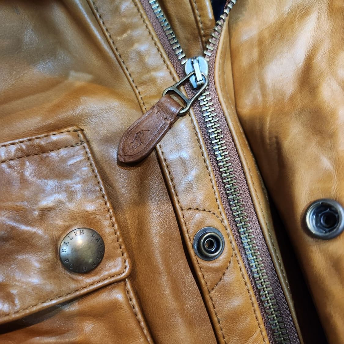 폴로랄프로렌 오일레더 모터싸이클 소가죽 자켓 L 상품이미지4