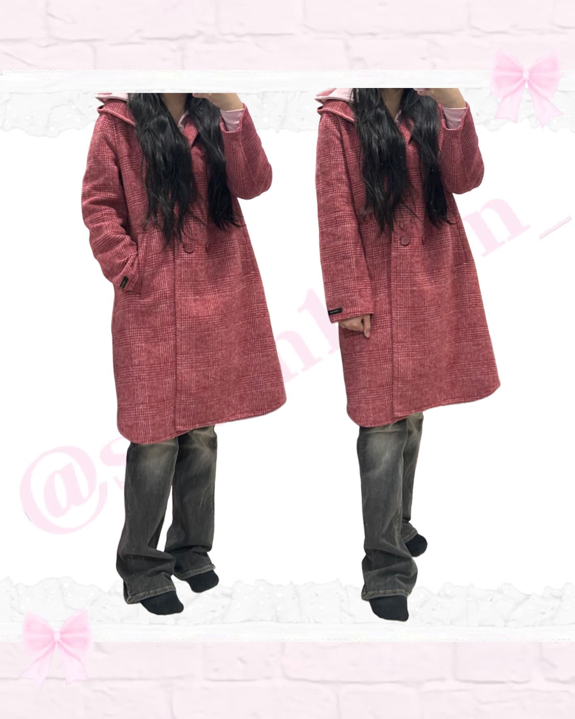 [울50%] 모리걸 레드 체크 후드코트 상품이미지1