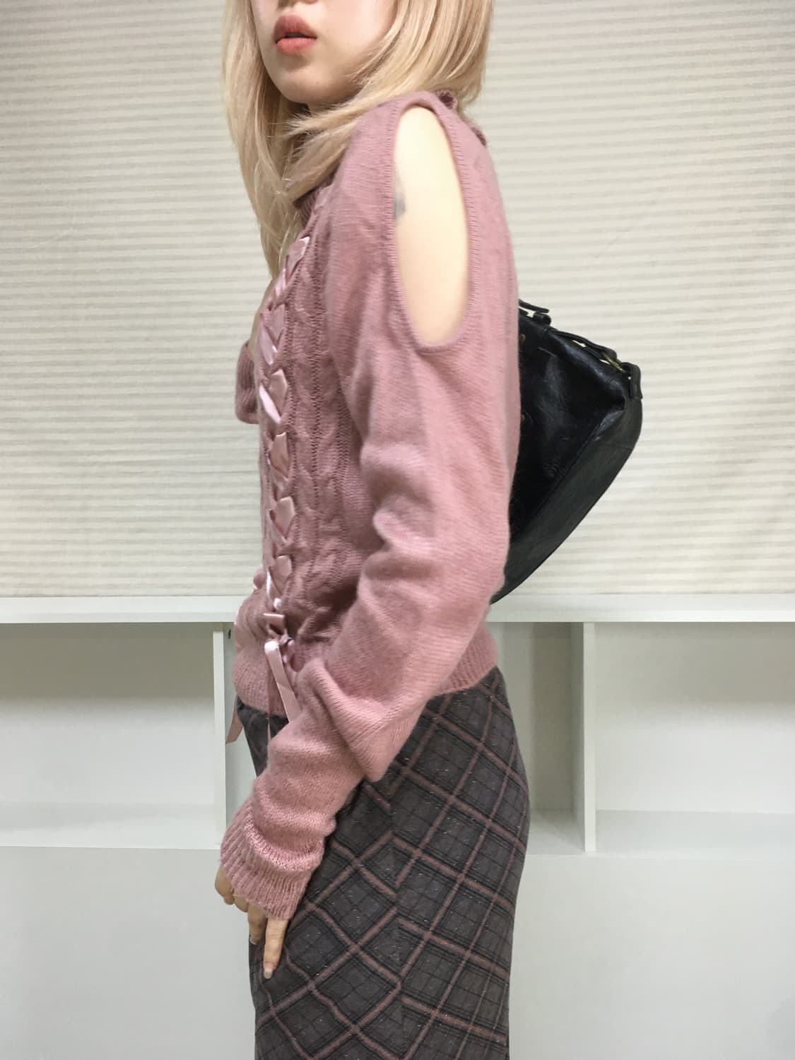 jpn vintage rosepink cut out eyelet knit 상품이미지4