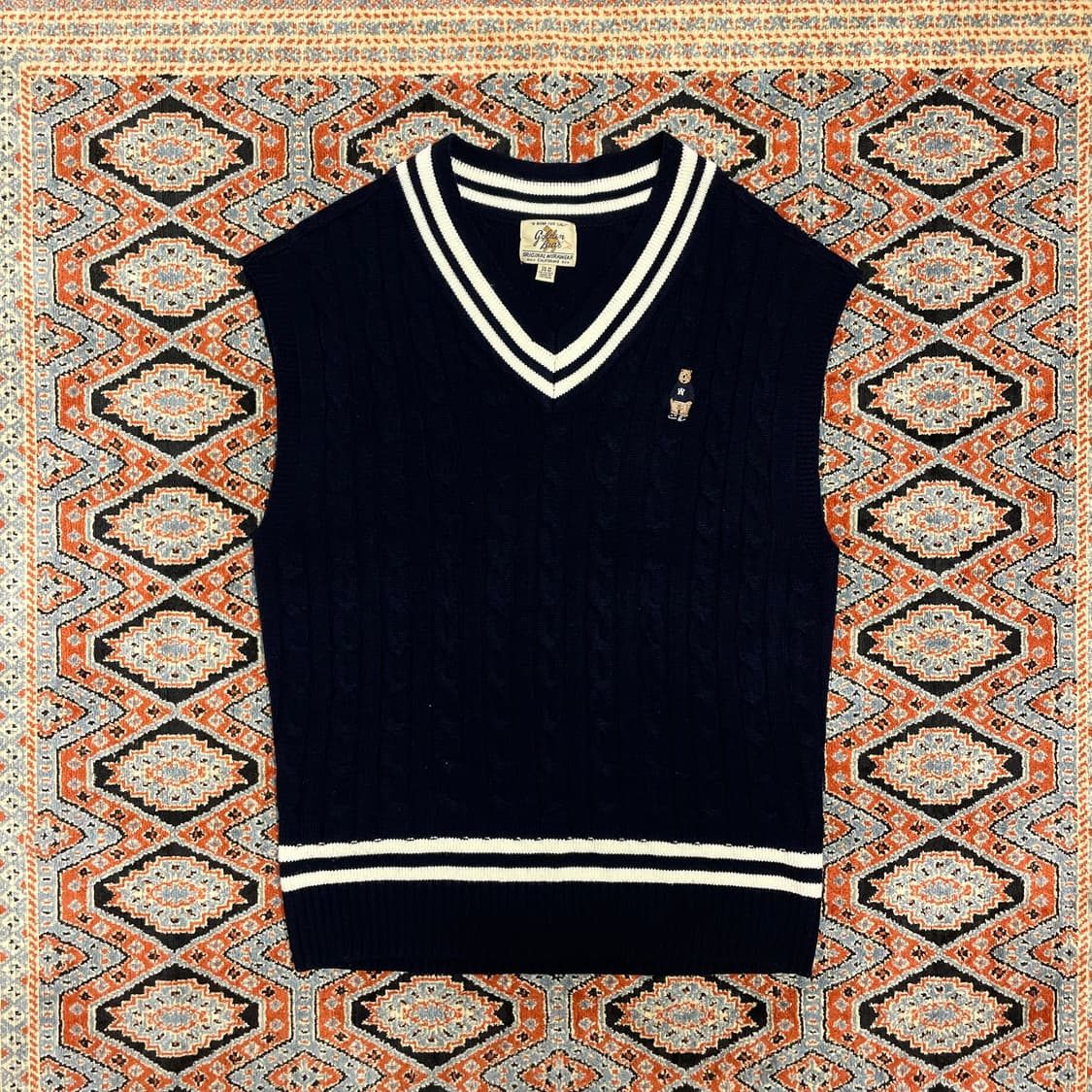 후아유 네이비 브이넥 꽈배기 니트조끼 남성M 상품이미지1