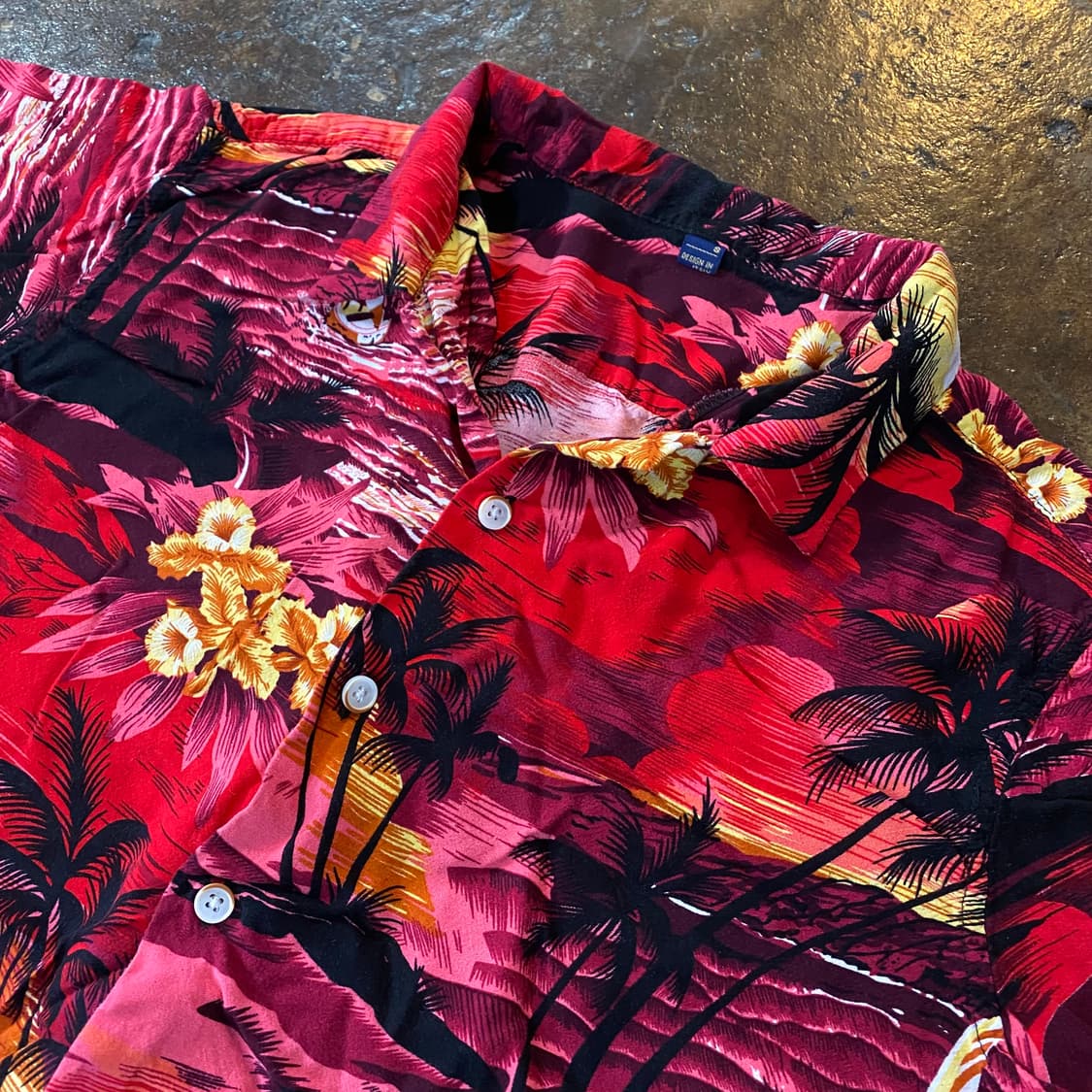 빈티지 레드 하와이안 야자수 반팔 셔츠 상품이미지2