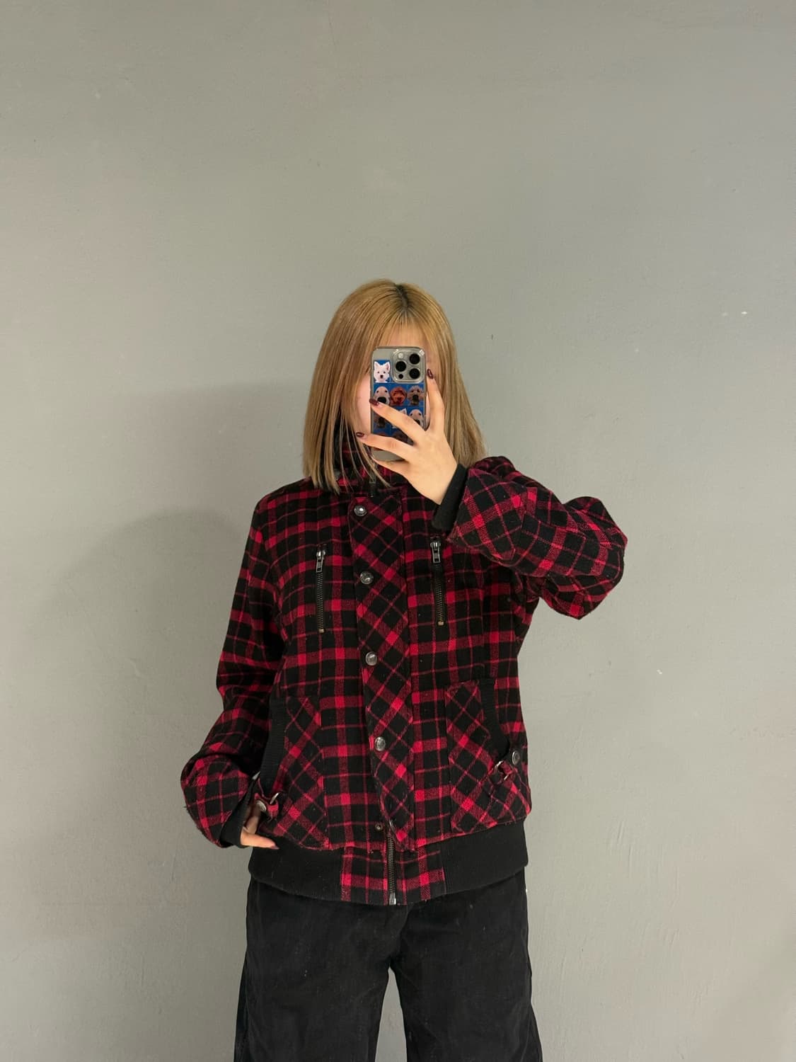 Kitsch hot pink check pattern jacket 상품이미지1