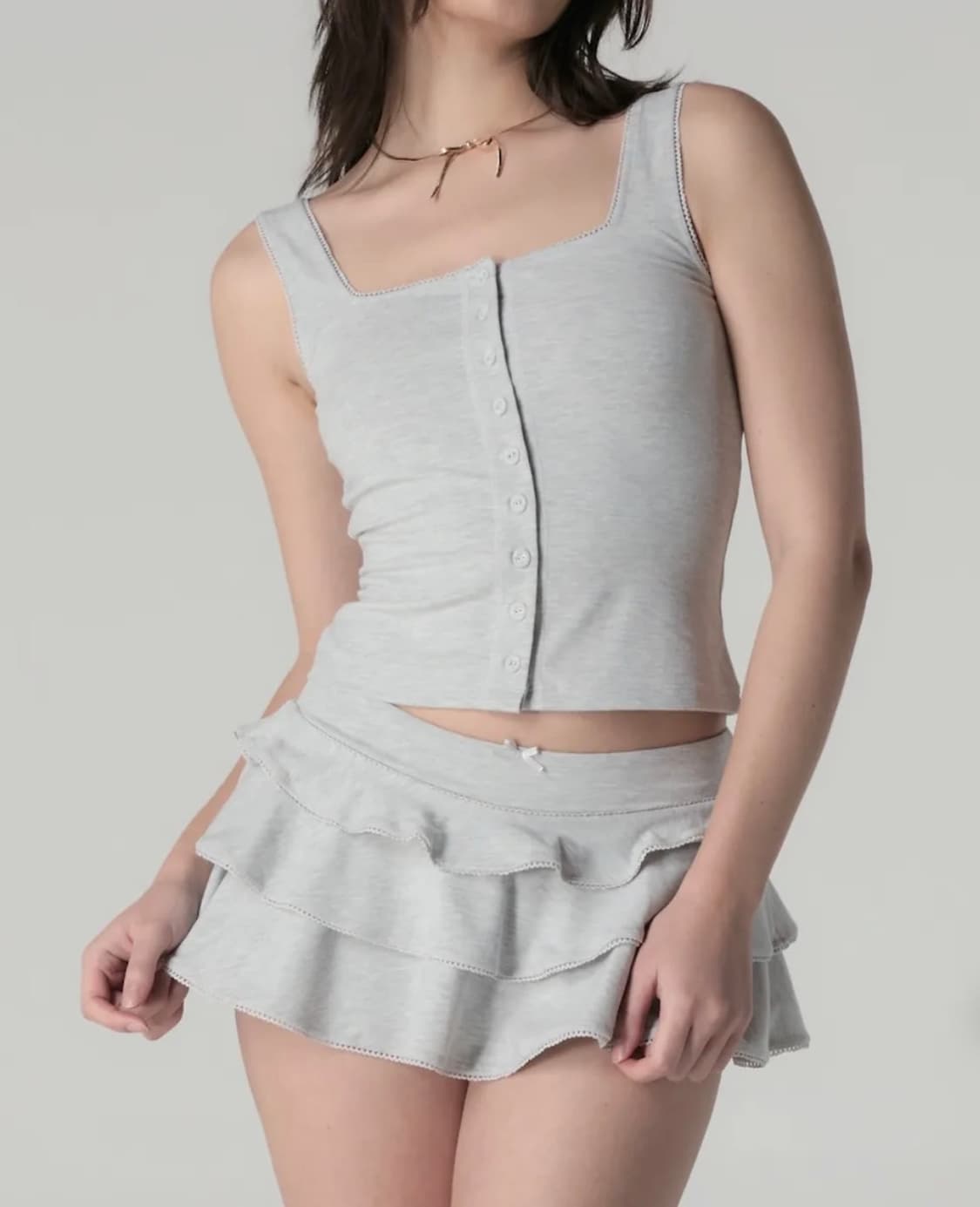 글로니 피콧 프릴 미니 스커트 화이트 멜란지 상품이미지3