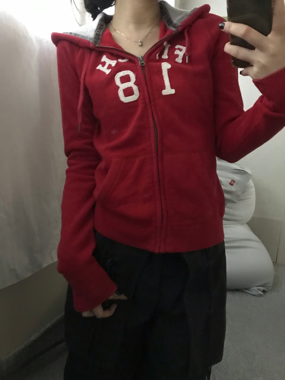 아베크롬비 레드 딱붙핏 후드집업 상품이미지1