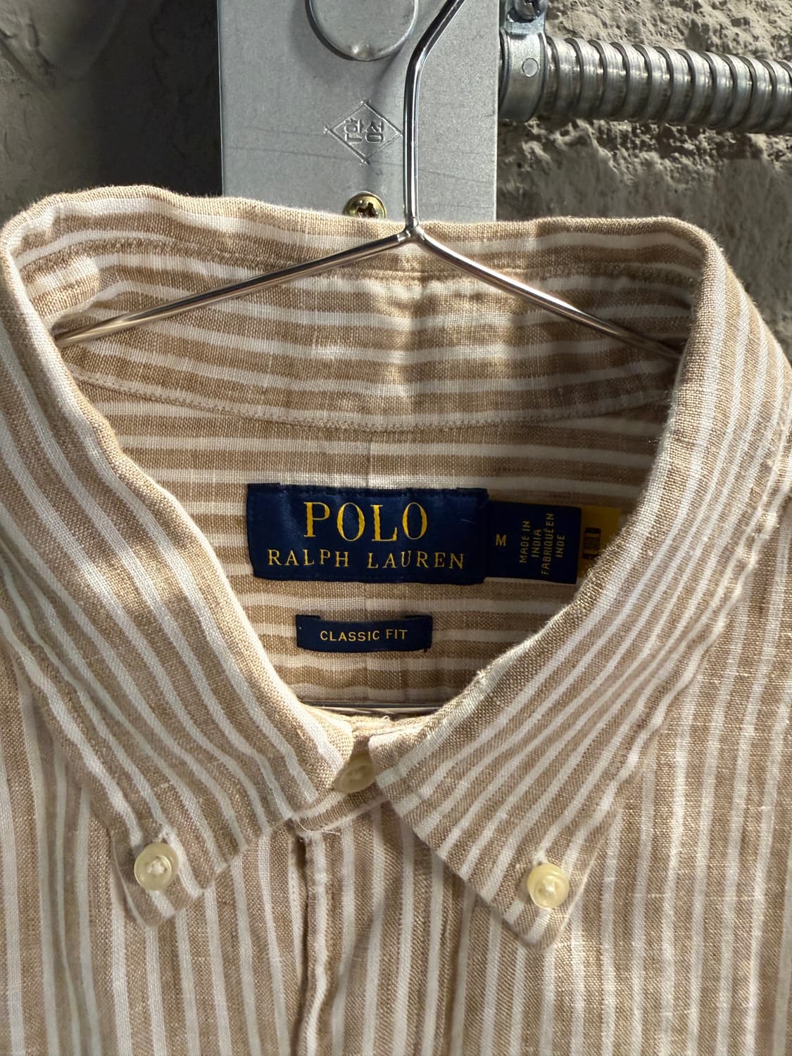 폴로 랄프로렌 린넨 스트라이프 버튼다운 셔츠 베이지  상품이미지4