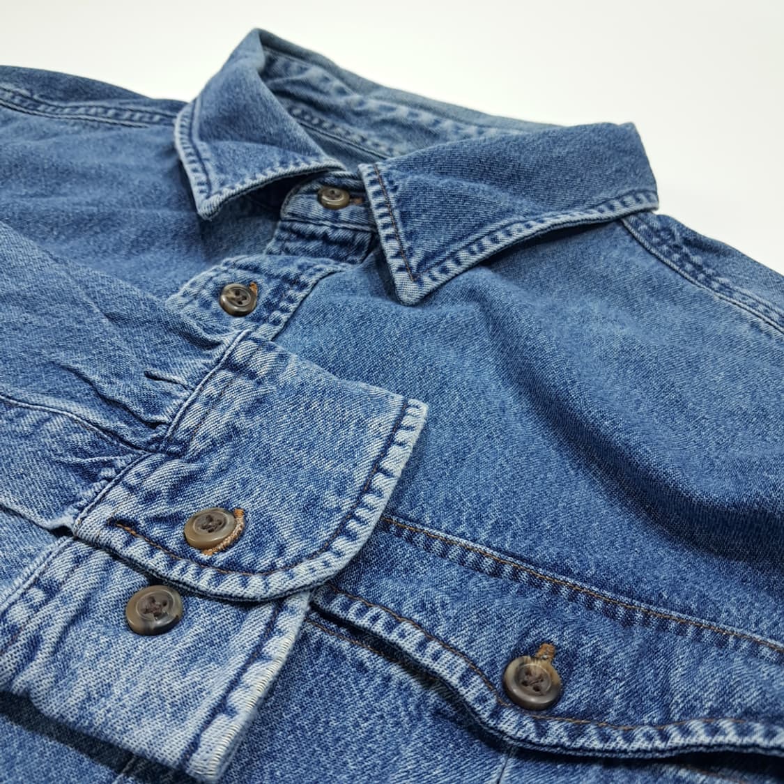 CL420 2XL 엘엘빈 00s 코튼 듀얼포켓 미디엄블루 데님셔츠 남방 상품이미지4