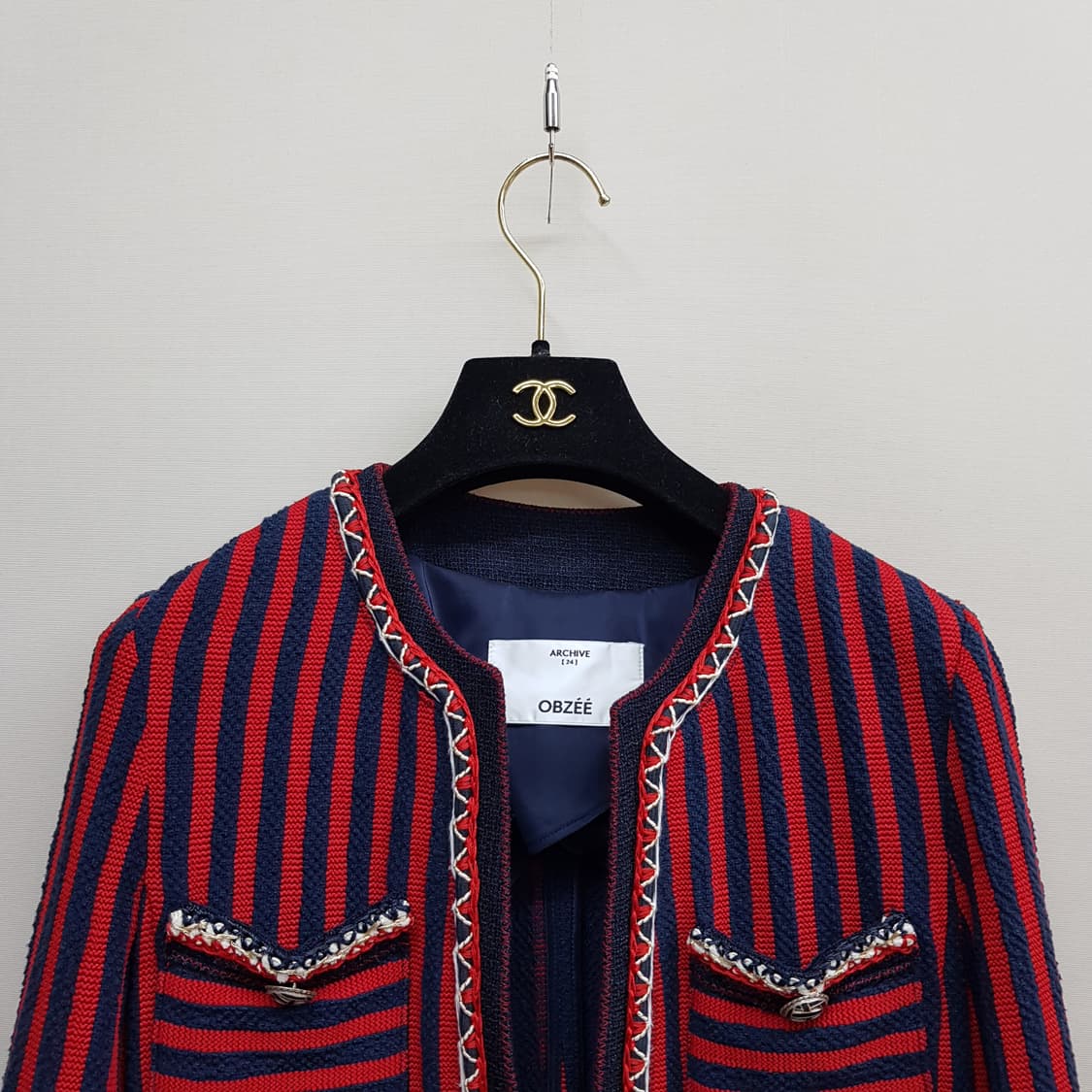 오브제 스트라이프 트위드 자켓  76-90-155사이즈 상품이미지3