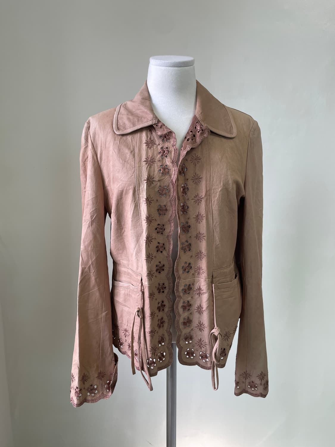 스포츠막스 플로럴 펀칭 디테일 리얼 레더 자켓 상품이미지1