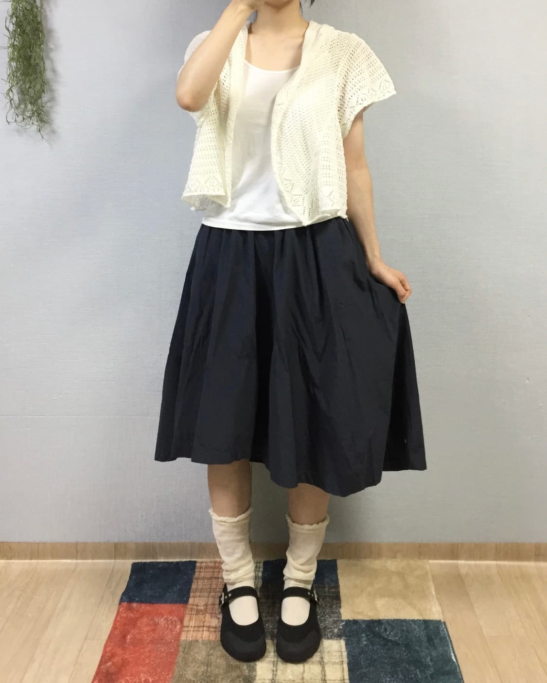Japanese vintage unbalance skirt (navy) 상품이미지3