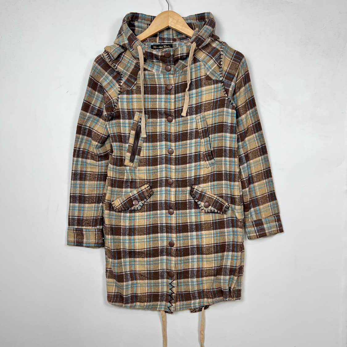 Japan vtg 스티치 체크 후드 롱 자켓 상품이미지1