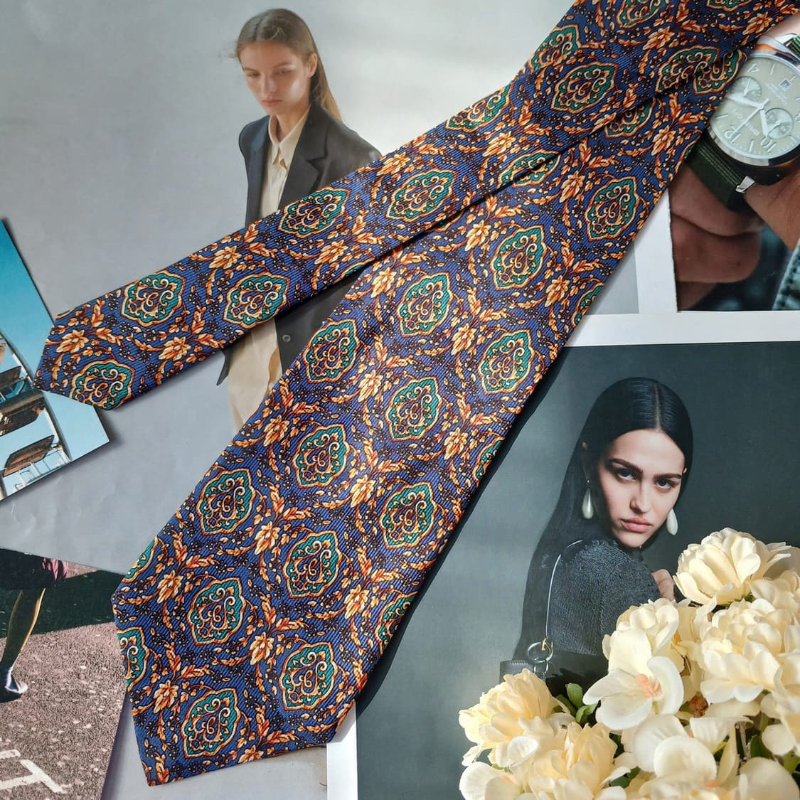 로샤스 실크 네이비 오리엔탈 패턴 넥타이 9.6cm A+등급 A19891 상품이미지5