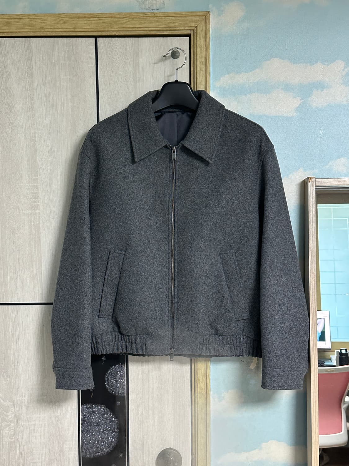 (L) 무탠다드 울 블렌드 미니멀 블루종 재킷 [미디엄 그레이] 상품이미지2