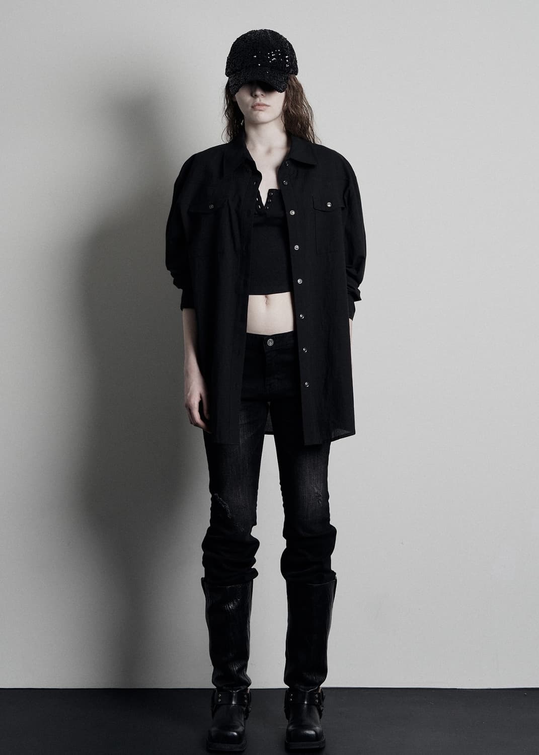 보헤미안서울 WASHED COTTON WESTERN SHIRT 블랙 상품이미지1