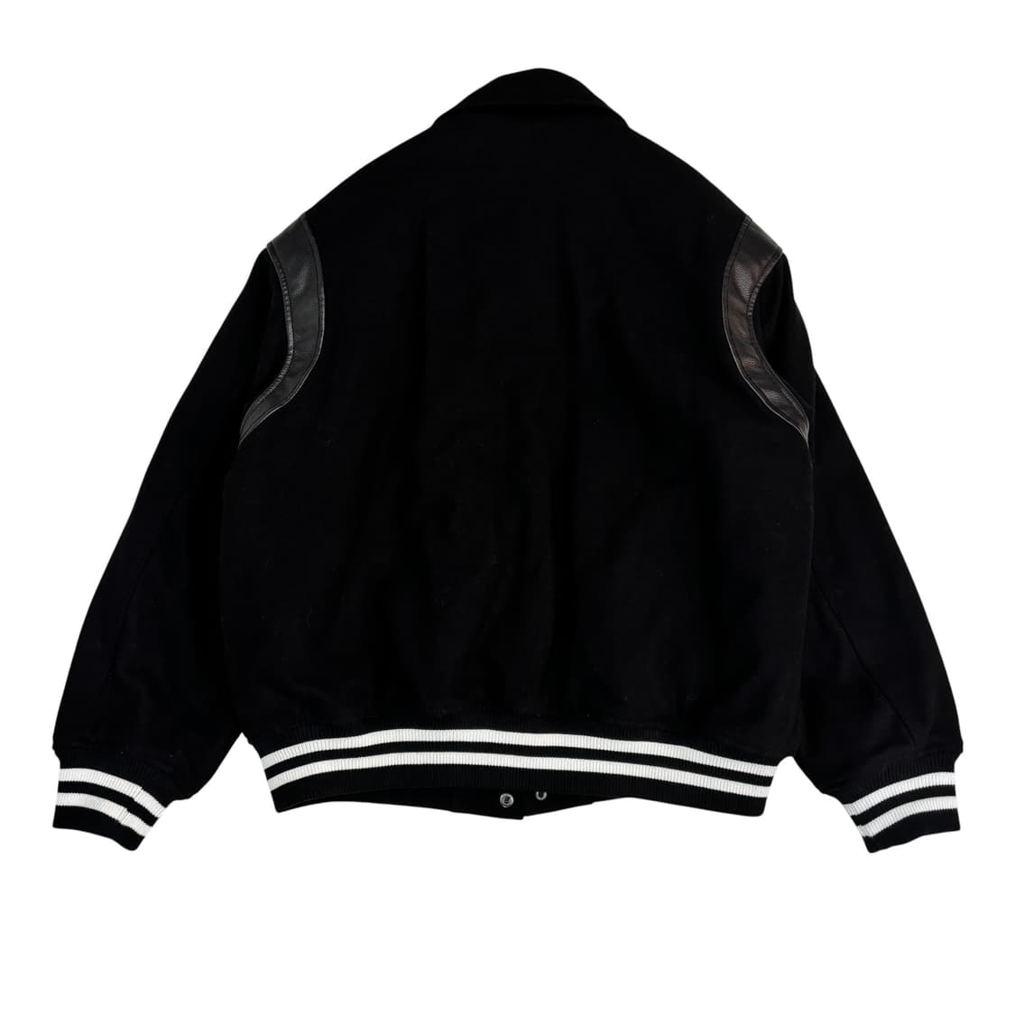 후아유 블랙 유니 카라 바시티 자켓 상품이미지5