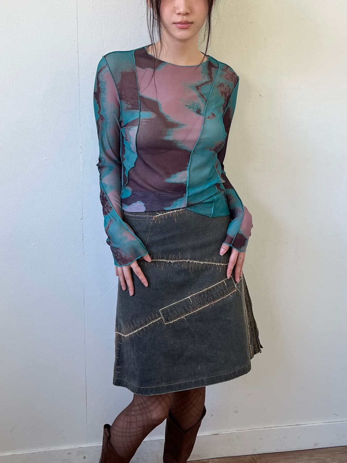 TSUMORI CHISATO 아카이브 스티치 데님 스커트 상품이미지8