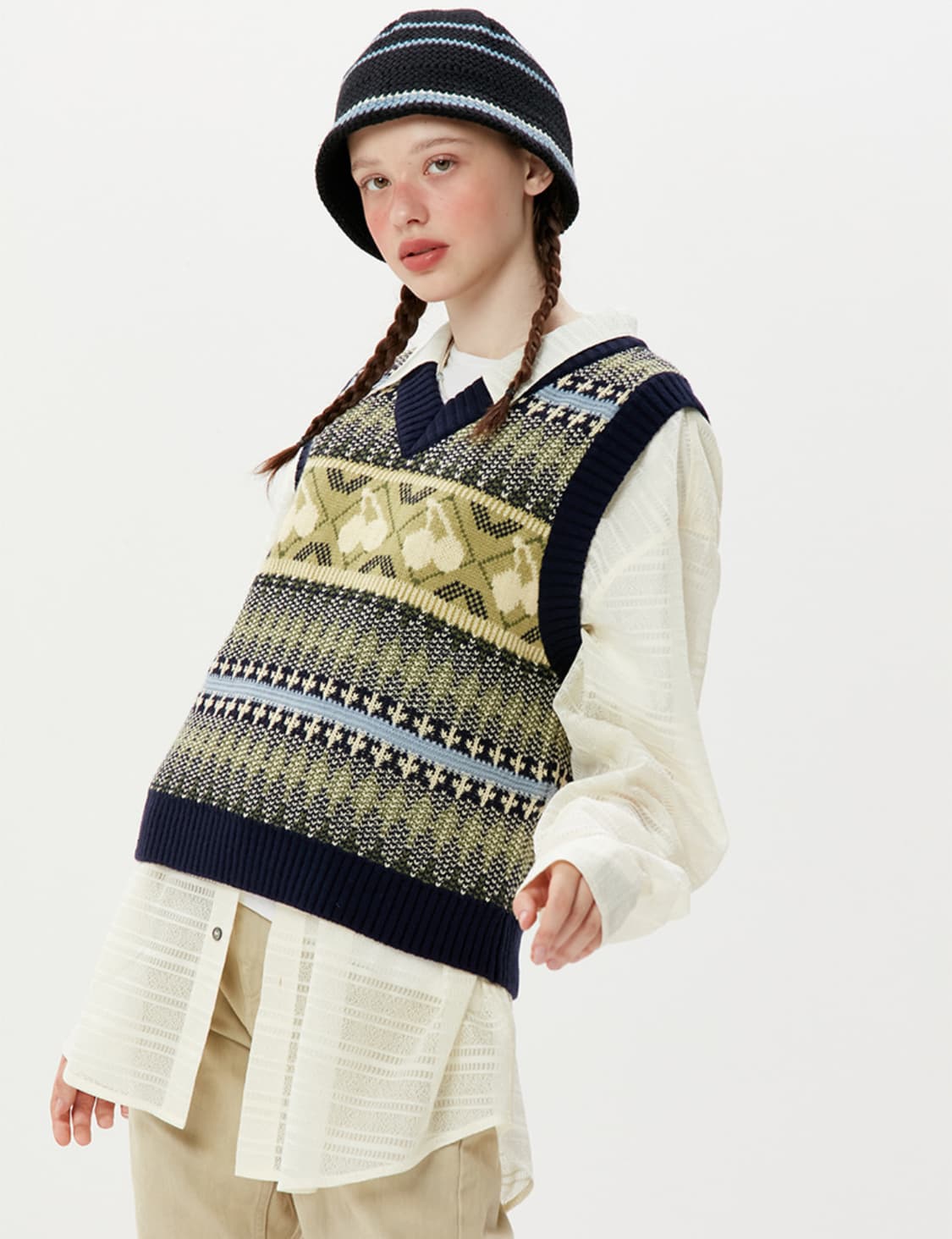 키르시 체리 노르딕 니트 베스트 니트 조끼 네이비 상품이미지6