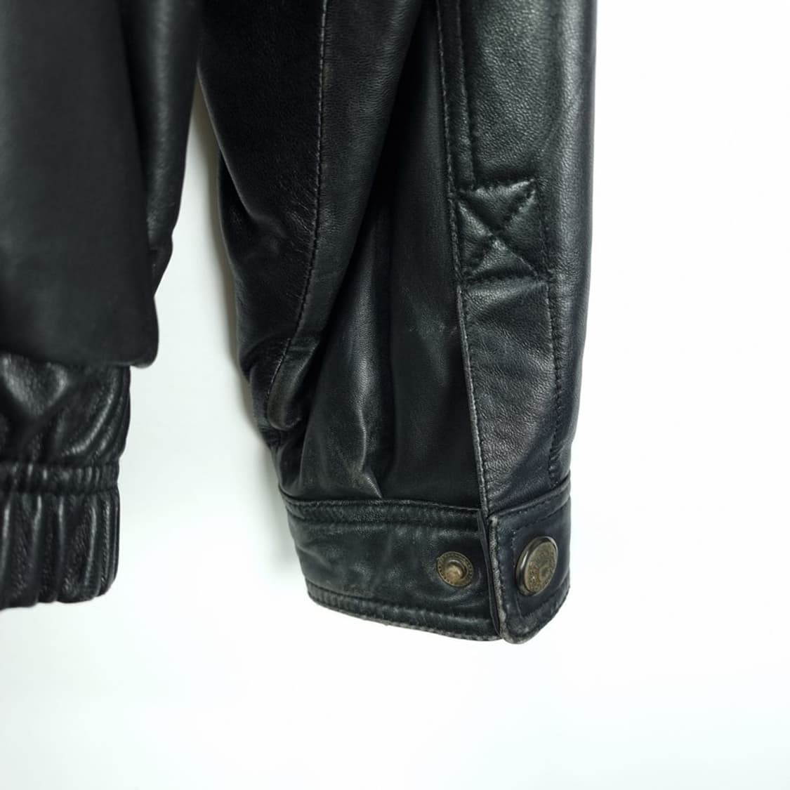 [빈티지] 리얼 쉽스킨 양가죽 카라 퍼 레더 봄버 자켓 블랙 M18966 상품이미지4