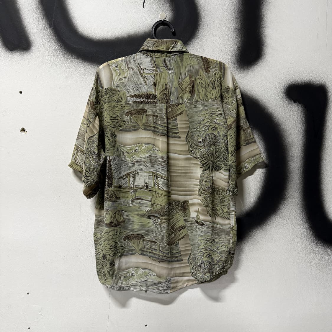 VTG 빈티지 오간자 시스루 리프 패턴 반팔 셔츠 상품이미지2