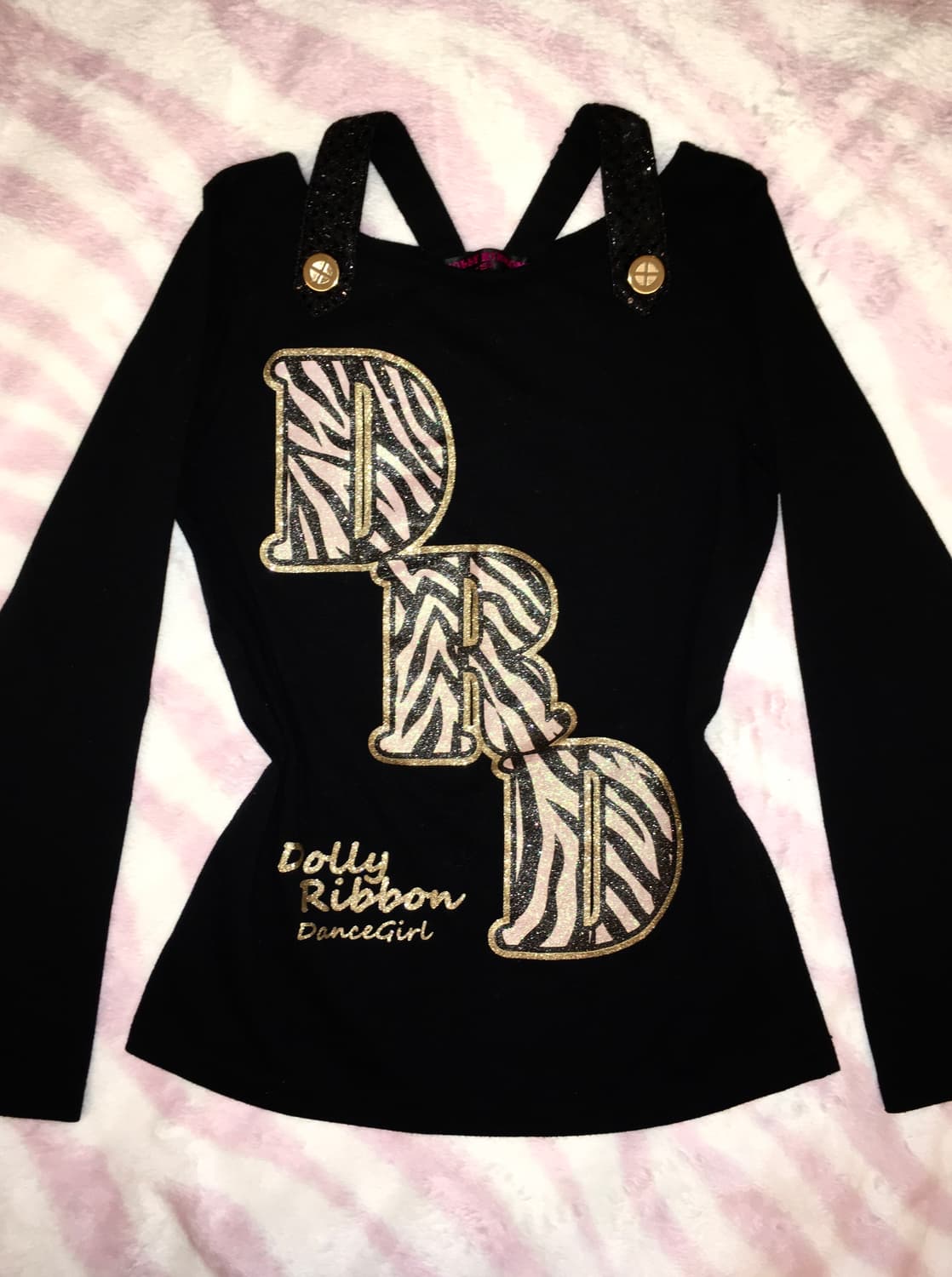 돌리리본 블랙 지브라 글리터 레터링 오네갸루 금장 탑 상품이미지2