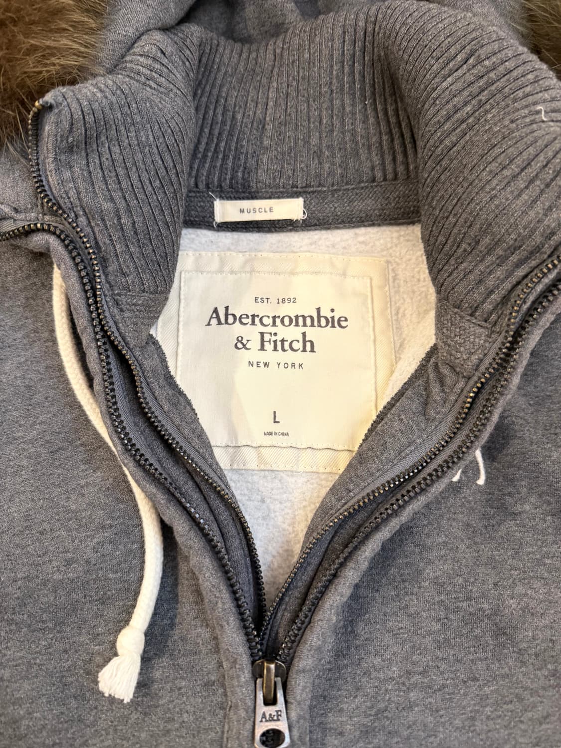 아베크롬비 이중지퍼 울프죠 퍼 후드집업 그레이 상품이미지3