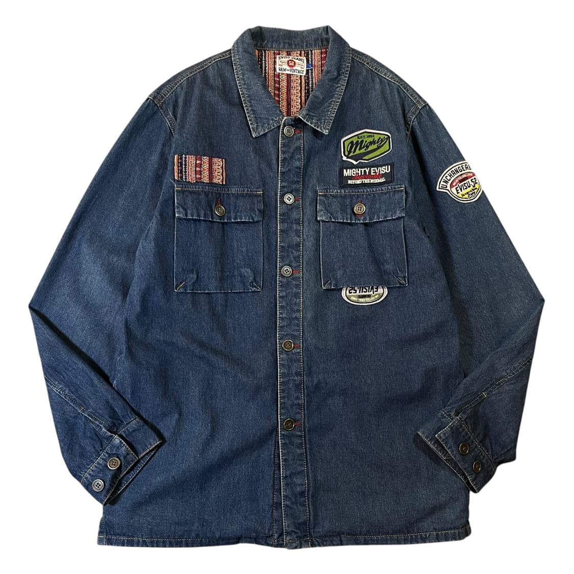 에비수 진스 에스닉 패치 데님 셔츠 상품이미지1