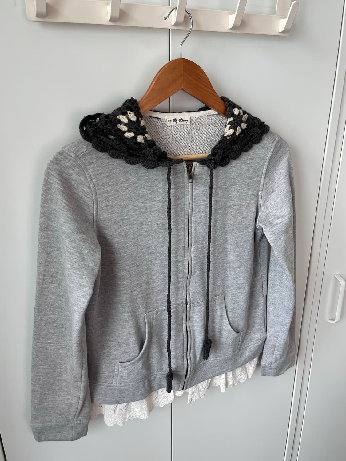 My memory 크로셰 레이스 레이어드 후드집업 상품이미지7