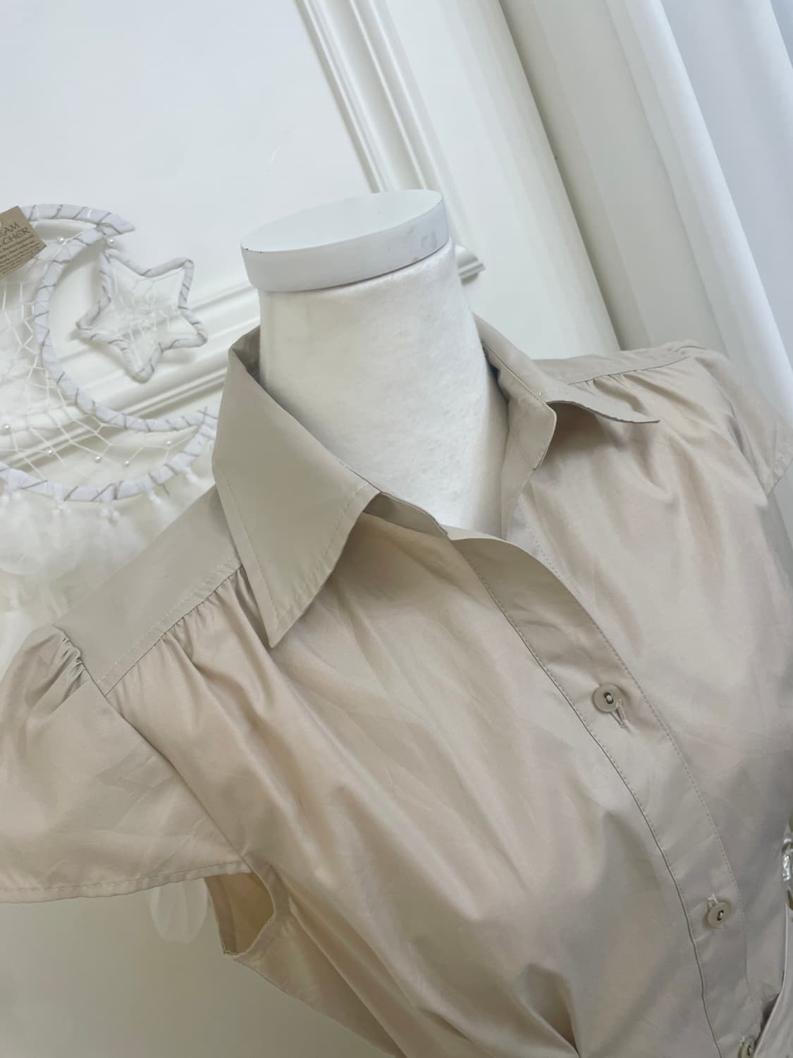 beige shirring pleats french sleeve belt 상품이미지8