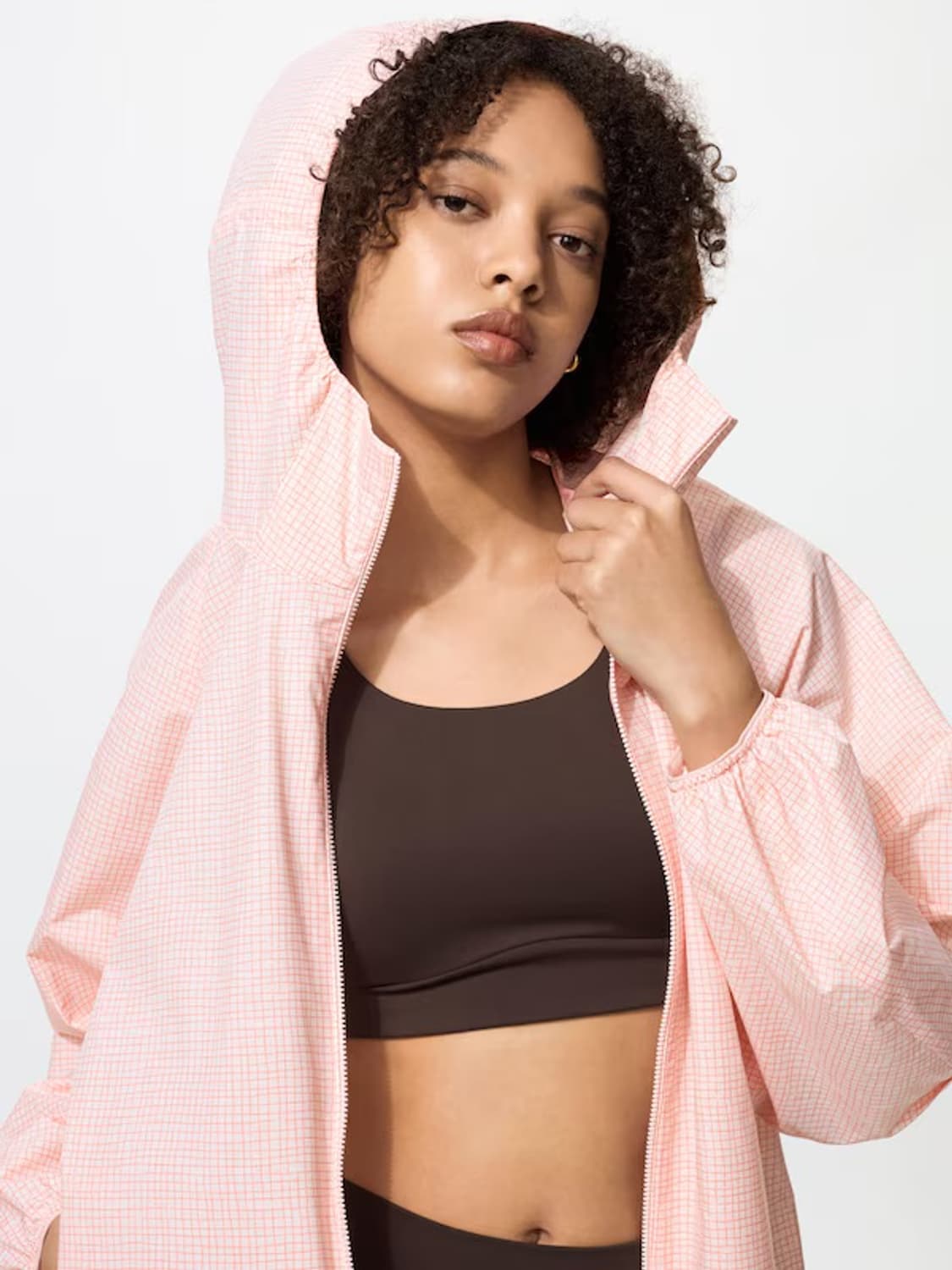 유니클로 포켓터블 UV 바람막이 체크 자켓 윈드브레이커 바막 S 핑크 상품이미지4