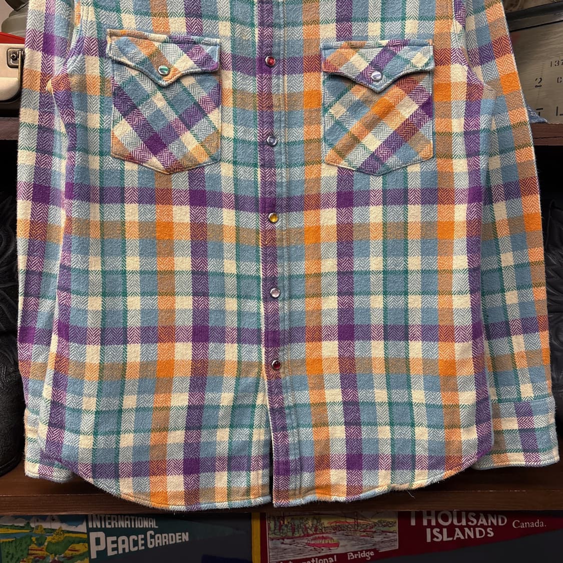 90s 리 유니온메이드 헤비플란넬 웨스턴 체크셔츠 젬스톤스냅 N870 상품이미지4