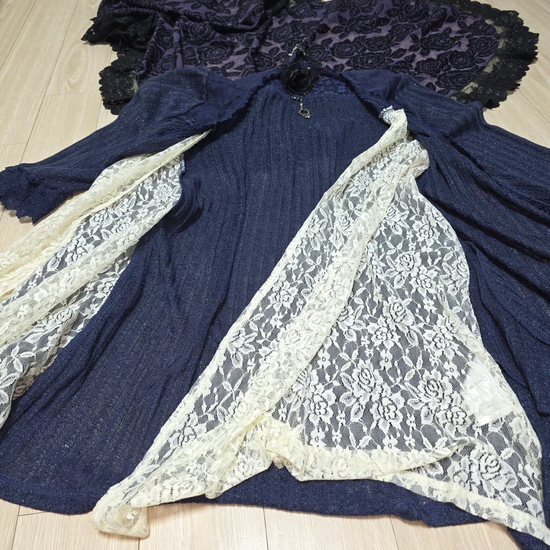 엑시즈팜 일본빈티지)네이비 고딕로리타st 레이스 글리터 레이어드니트가디건 상품이미지5