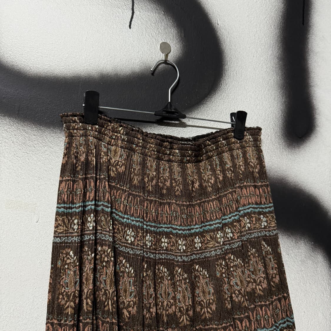 VTG 빈티지 히피 에스닉 스타일 풀 패턴 플리츠 롱 스커트 상품이미지3