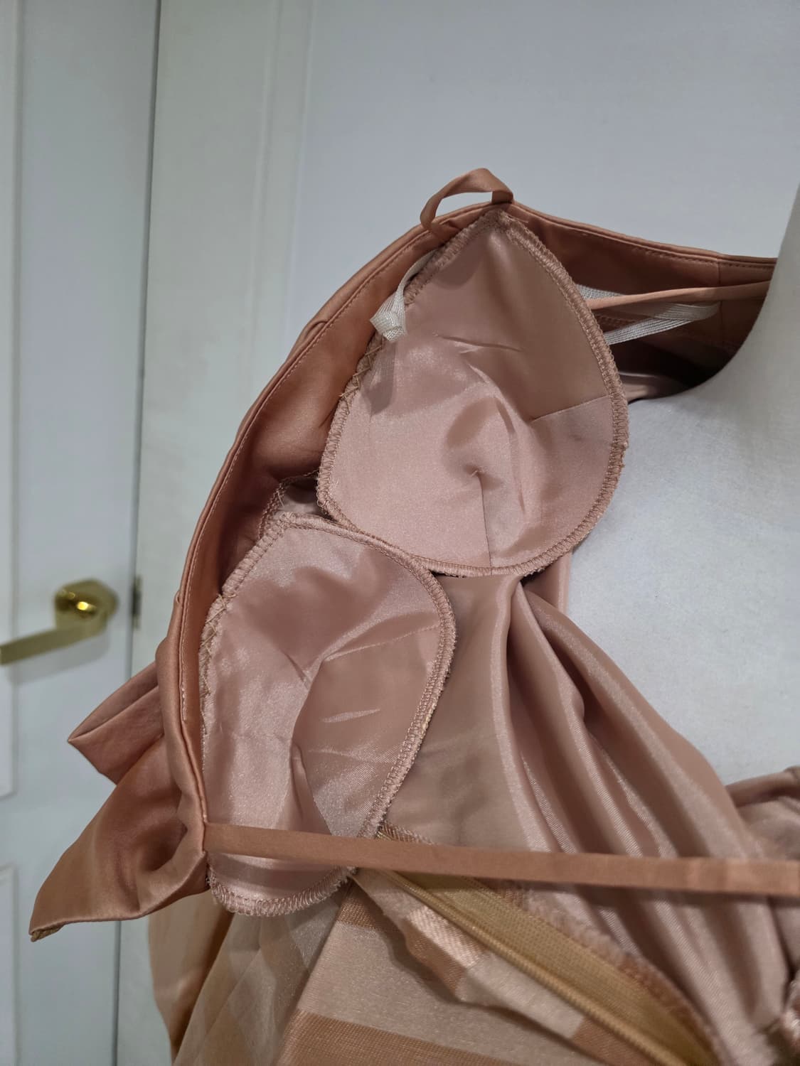 일본빈티지)빅리본 골드오렌지브라운 스트라이프 코르셋 새틴파티걸드레스 상품이미지5