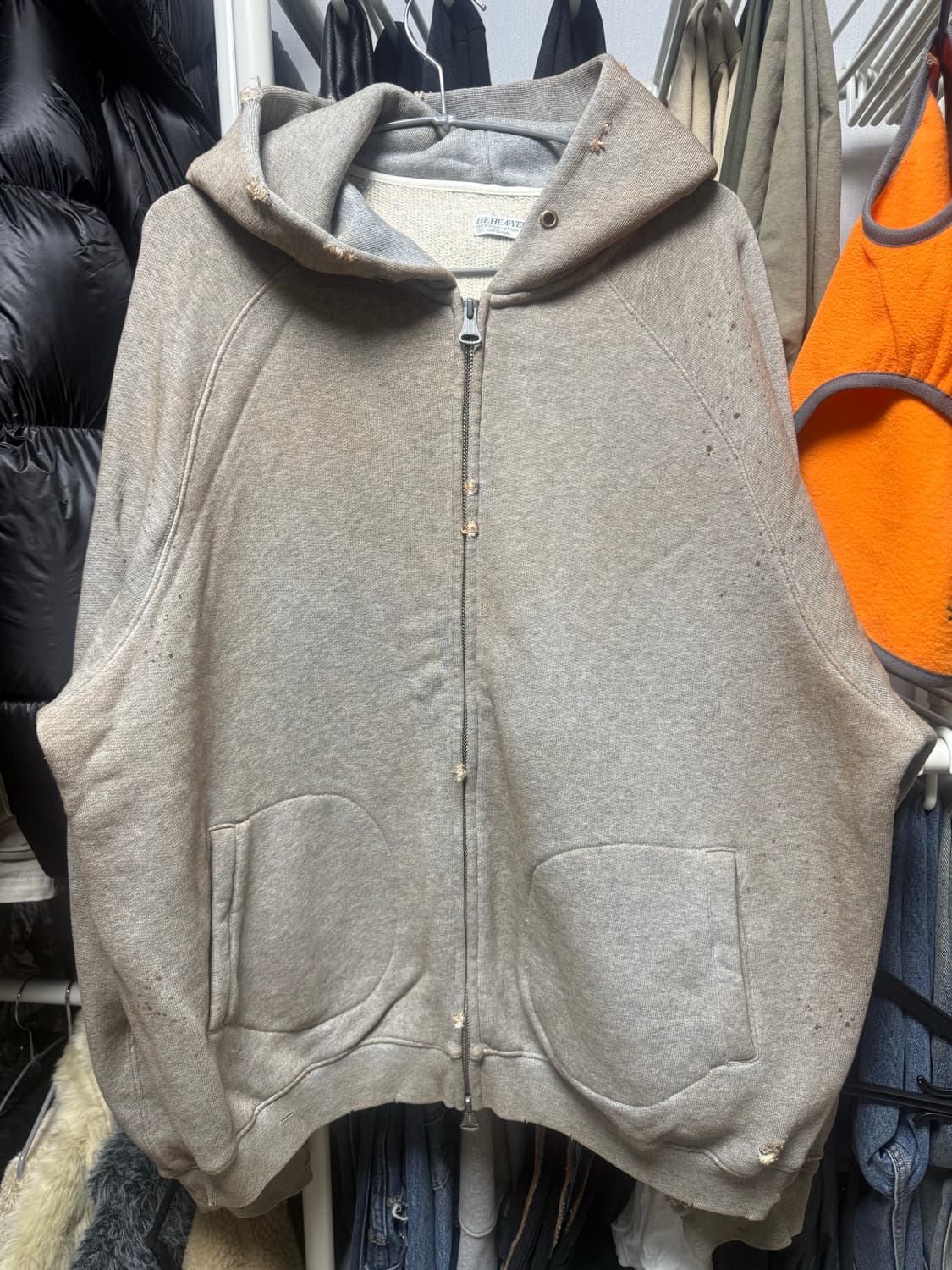 비헤비어 데미지 후드집업 그레이3사이즈 판매 상품이미지2