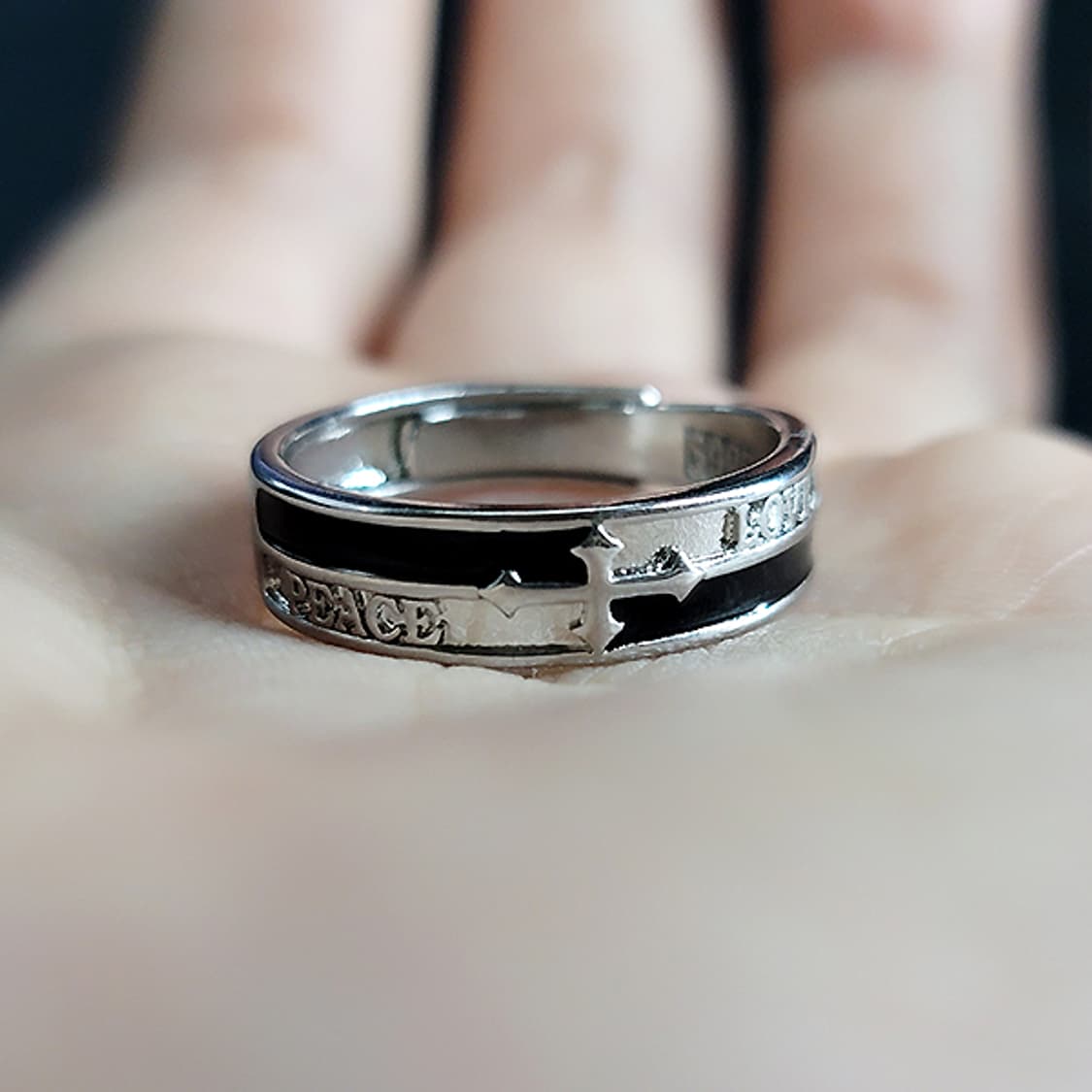 사랑과평화 실버 남자 엔틱 빈티지 명품 기독교 천주교 반지 상품이미지5