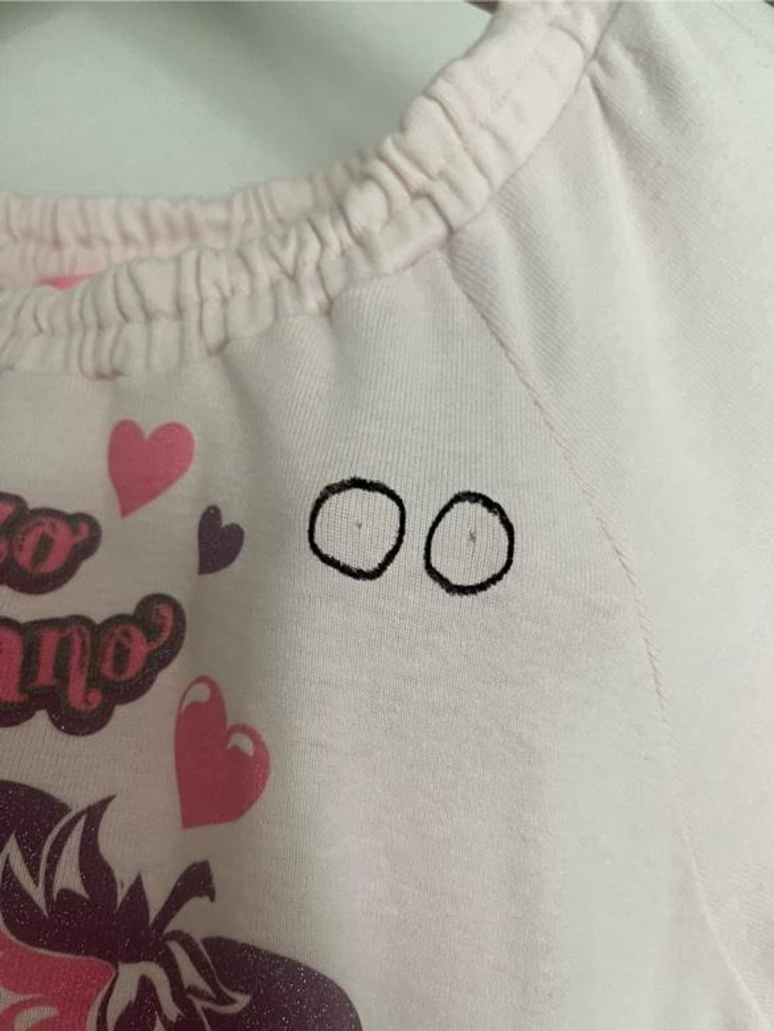 메조피아노 딸기 프린팅 글리터 오프숄더 반팔 조지후쿠 헤이세이 데코라 탑 상품이미지4